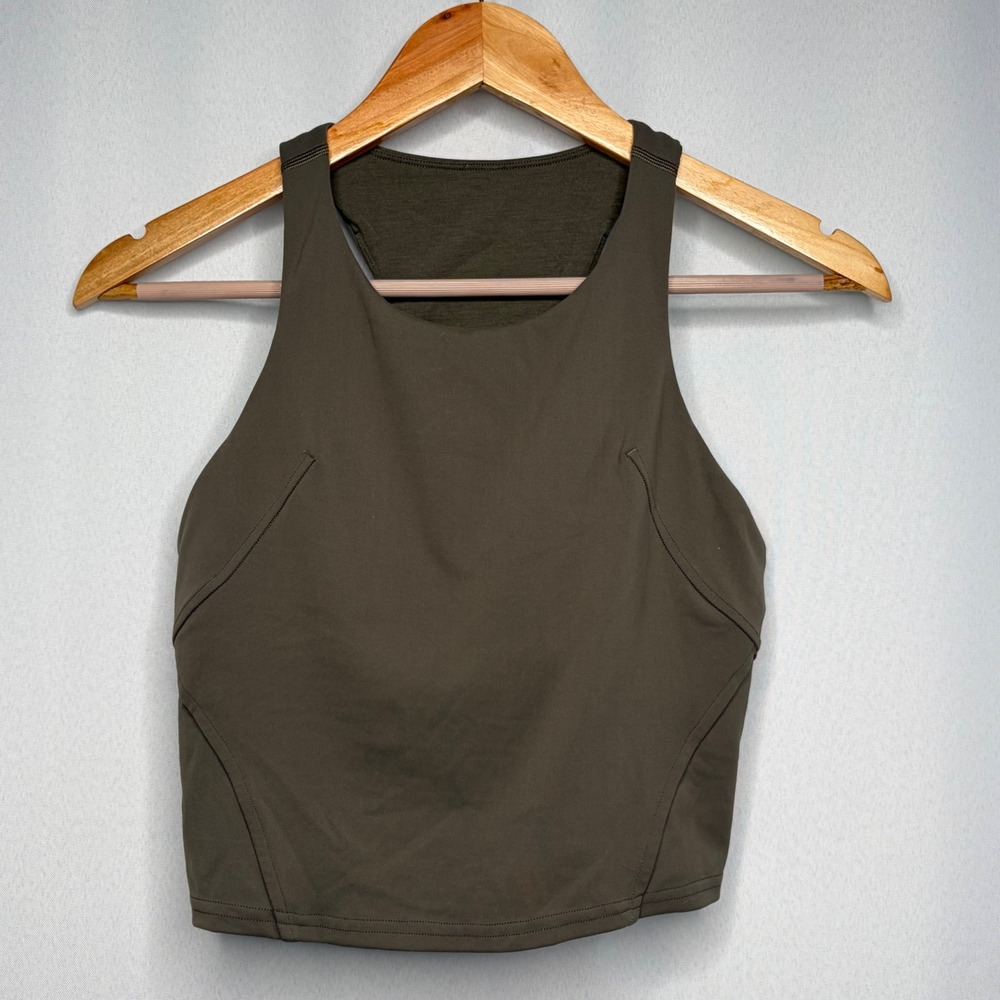 Lululemon Invigorate Training Tank Top Dark Olive Green Racerback Bra Size 8